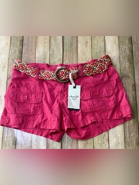 American Rag Women's Pink Cargo Shorts with Braided Multi-Color Belt